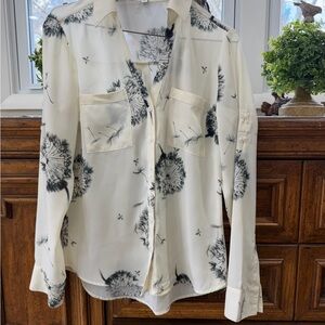 Express Cream Blouse with Black Dandelion Print